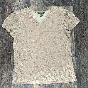 Mountain Lake Blouse Women's Size Large Pleated Cap Sleeve V- Neck Floral Top